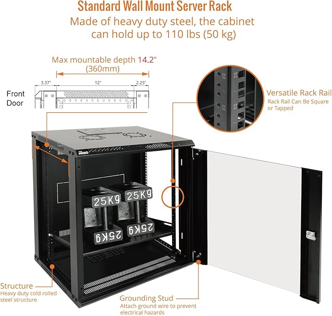 Tecmojo 12U Wall Mount Server Cabinet IT Network Rack Enclosure Lockable Door - Image 4