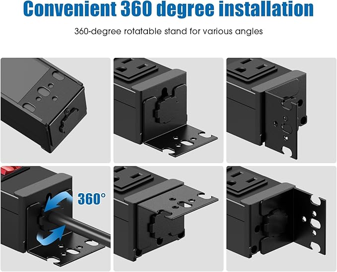 HHSOET 2Pack Rotating Mountable Power Strip, 12 Outlet Wall Mount Surge - Image 3