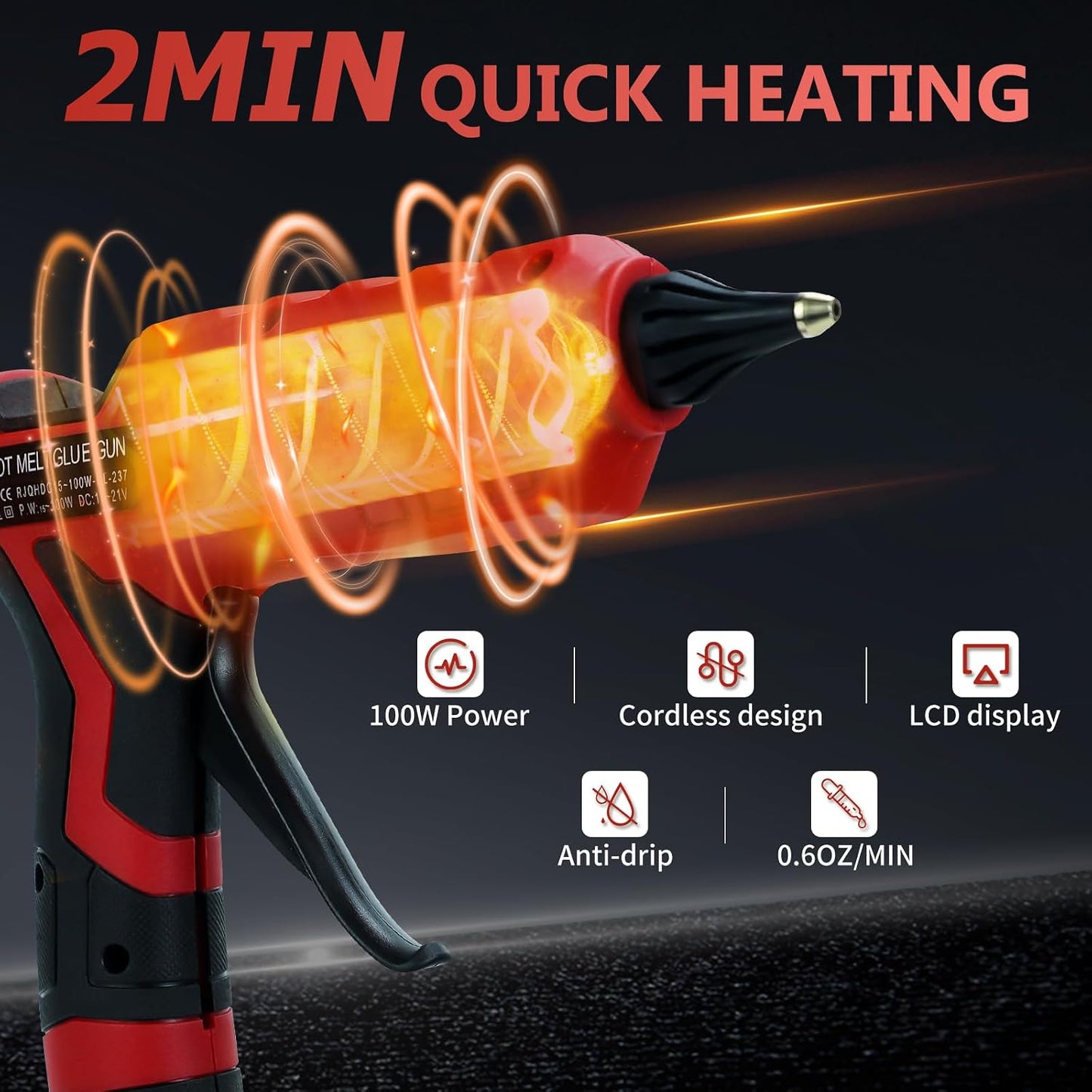 Cordless Hot Glue Gun for Milwaukee 18V Battery, 100W Wireless Glue Gun | LED Digital with 10 Glue Sticks, Handheld Heavy Duty Glue Gun for DIY, Craft(No Battery）