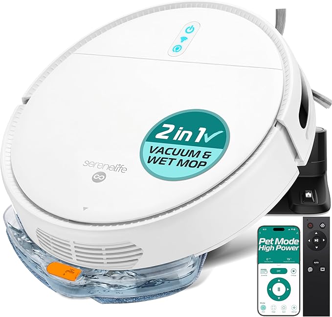 SereneLife Smart Robot Vacuum Cleaner and Mop Combo, App Control, 3 Cleaning by SereneLife