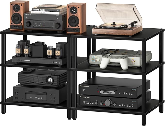 LELELINKY 3-Tier AV Media Player Stand Set of 2, Wooden TV Stand, Game Console by LELELINKY