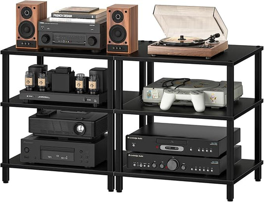 LELELINKY 3-Tier AV Media Player Stand Set of 2, Wooden TV Stand, Game Console by LELELINKY