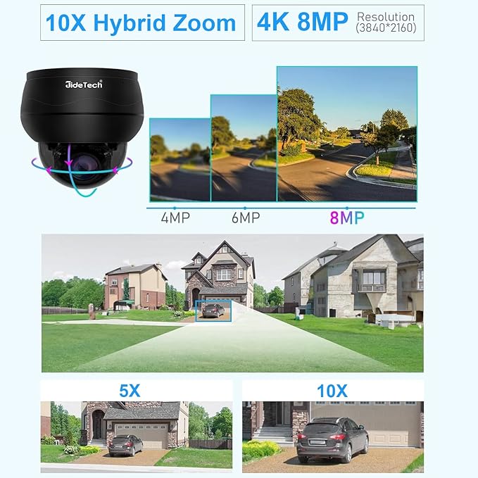JideTech 10X Hybrid Zoom 4K 8MP Outdoor PTZ IP PoE Dome Camera Indoor, Auto - Image 2