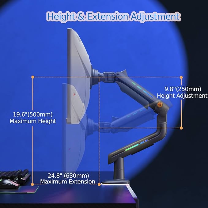 NB Gaming Monitor Arm for Screen up to 60 inches, Holds 44 lbs, VESA 75/100 - Image 6