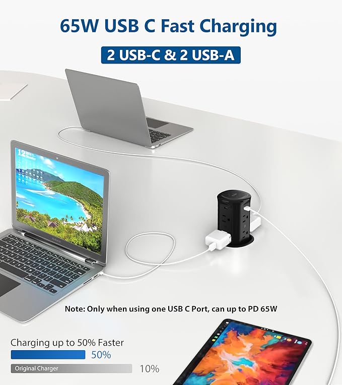 Jgstkcity Pop up Outlet for Countertop, 65W USB C Fast Charging, 15W Wireless - Image 3