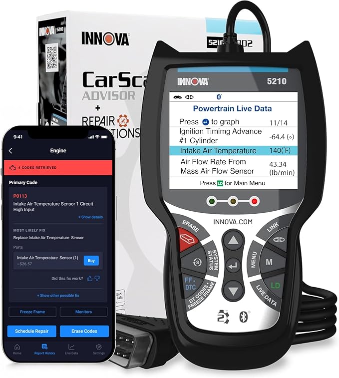 Innova 5210 OBD2 Scanner & Engine Code Reader, Battery Tester, Live Data by Innova