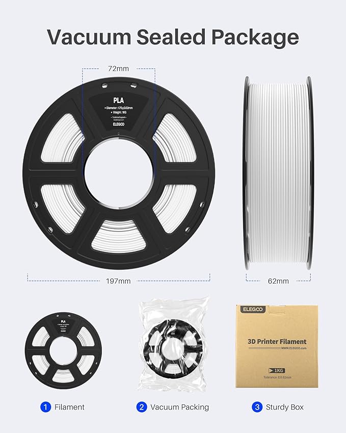 ELEGOO PLA Filament 1.75mm White 4KG, 3D Printer Filament Dimensional Accuracy - Image 6