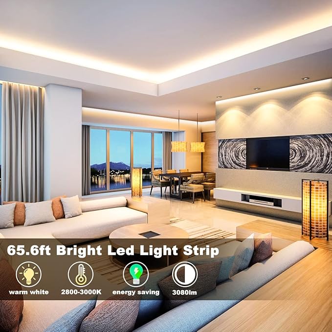 MY BEAUTY LIGHT LED Strip Lights Warm White, 65.6ft Dimmable LED Light Strip - Image 2