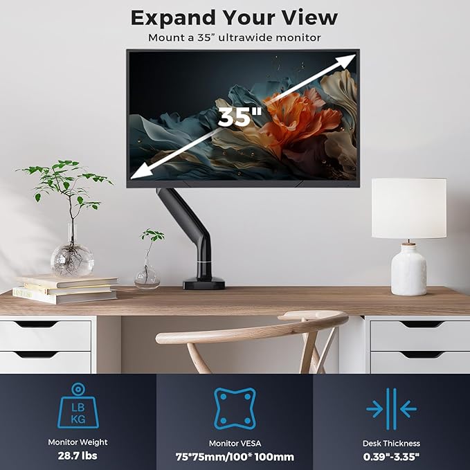 Curved Monitor Mount Single Arm Holds to 28.6 lbs, Ultrawide Monitor Stand - Image 2