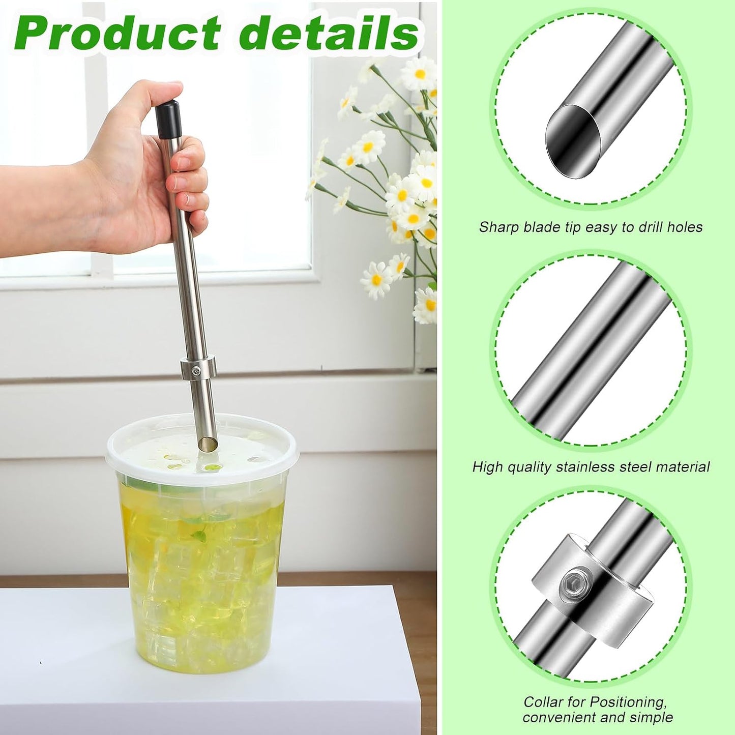 Lasnten 2 Pack Straw Hole Puncher for Plastic Lids Drinks,8.7 Inch,Black | Stainless Steel Tool Ideal Cafe Lemonade Stands, Fits Deli Containers Juice Cups, Durable Punching Design Beverage Lids