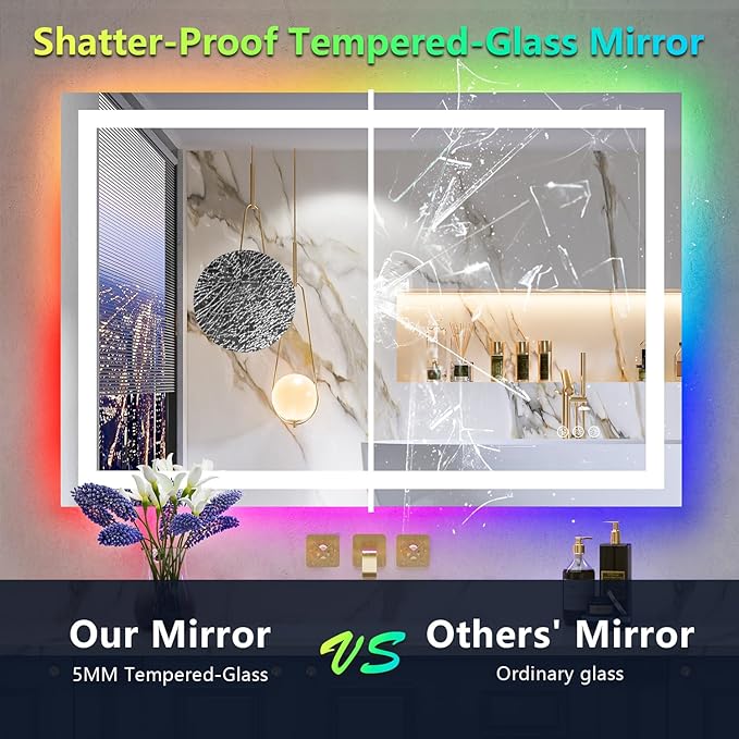 YEELAIT 48x38 Inch RGB LED Bathroom Mirror Front Light and RGB Backlit Lighted - Image 6