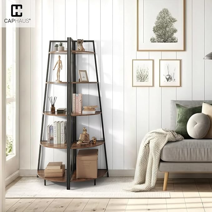 CAPHAUS Tall Corner Shelf Stand, 4-Tier Display Shelves, Ladder Corner Wood - Image 3