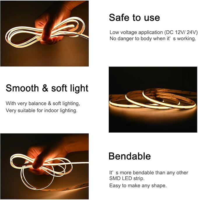 TUNICHX COB LED Strip Lights DC 12V LED Strip Flexible Super Bright LED Strips - Image 3
