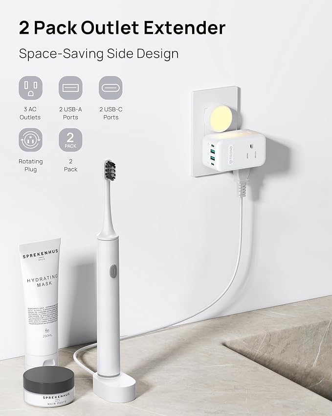 TROND Multi Plug Outlet Extender 2 Pack, 3 Way Outlet Splitter - Image 2