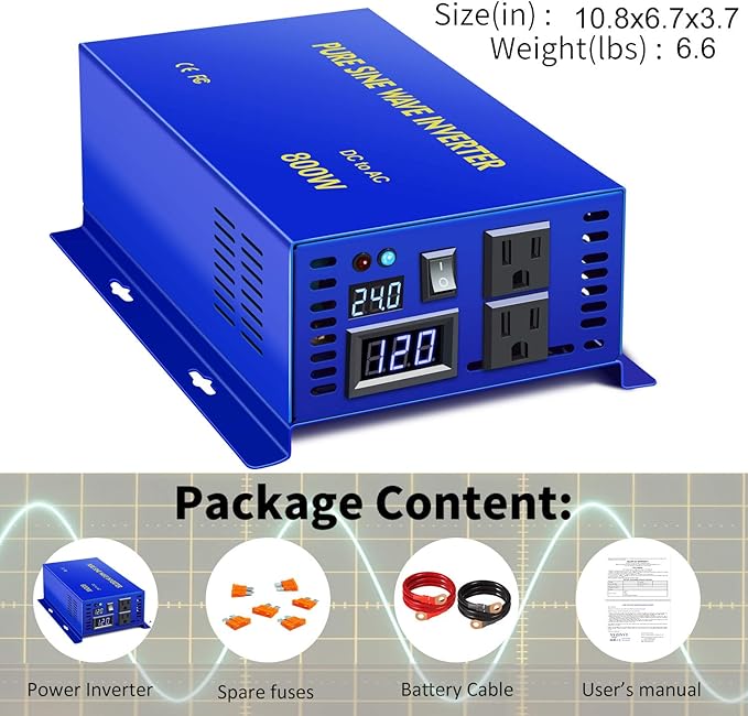 XYZ INVT 800 Watt Pure Sine Wave Inverter 24V DC to 110V 120V AC, 800W Power - Image 6