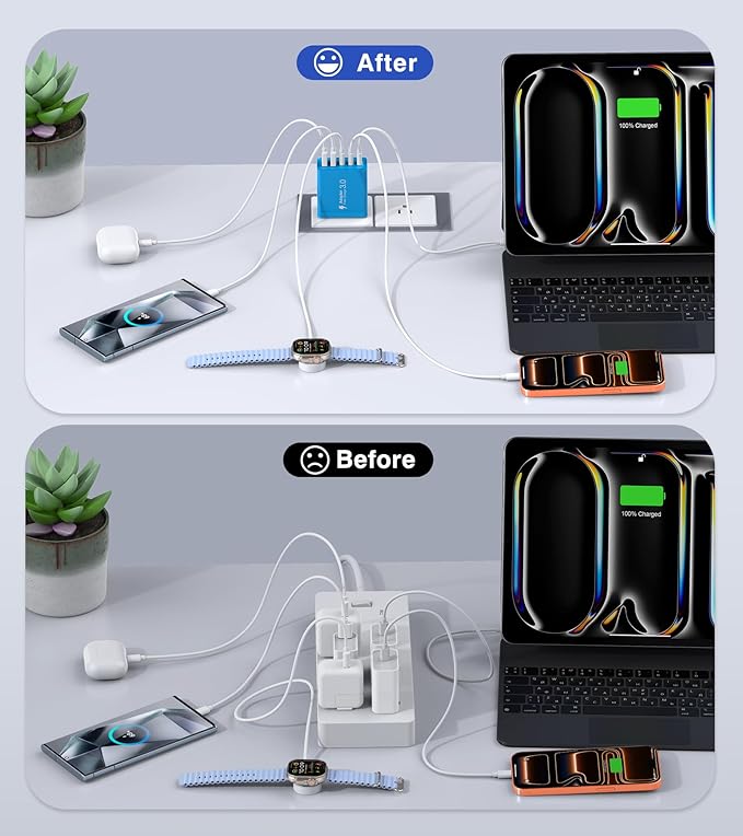 Wall Charger, USB C Charger Block, 5-Port PD + QC 3.0 Fast Charging Power Plug - Image 6