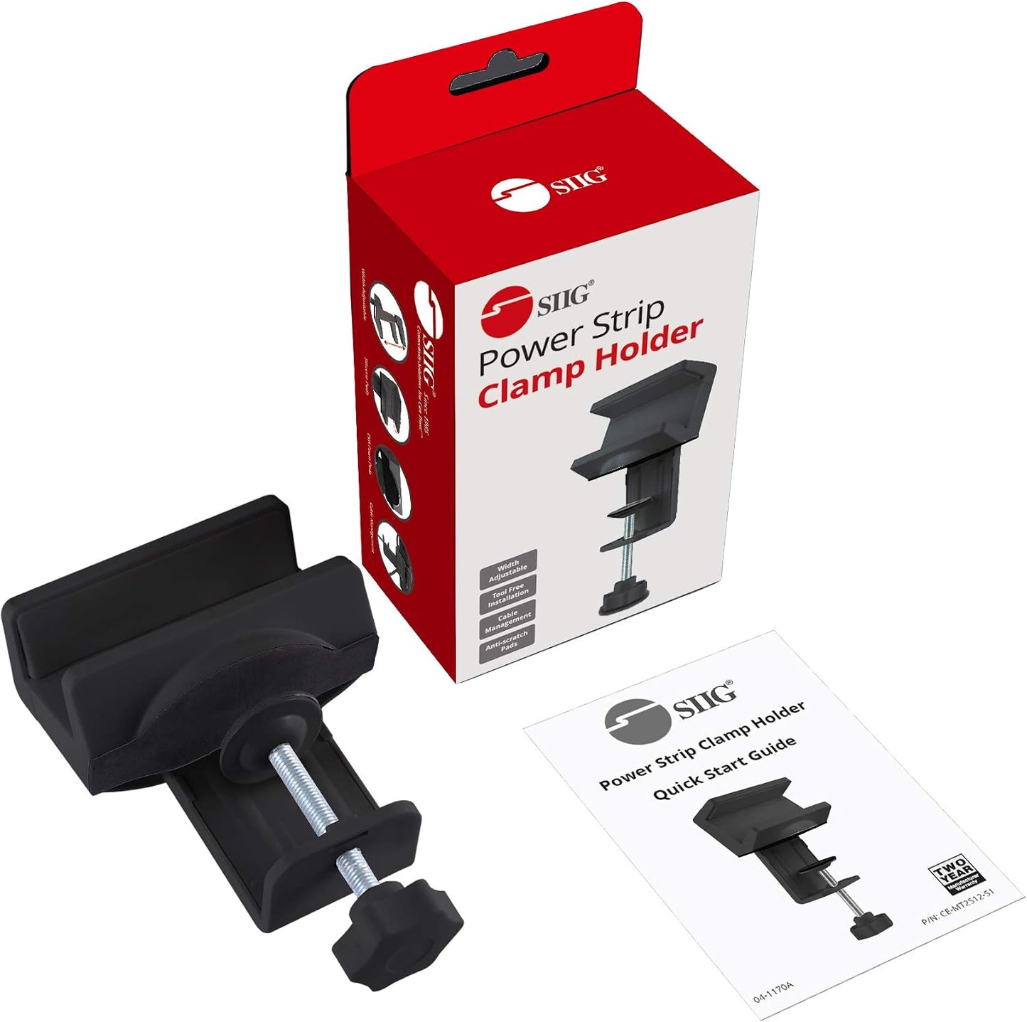 SIIG Power Strip Clamp Holder with Cable Management, CE-MT2Y12-S1 | Clamp a power strip beneath or beside a desk to keep outlets accessible and route cables away from the work surface.