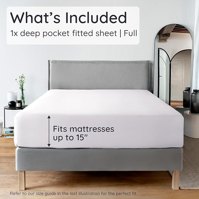 Bambaw Full White Fitted Sheet Only, 100% Viscose Derived from Bamboo Full Size - Image 2