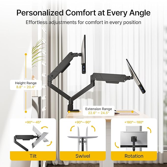 monTEK Dual Monitor Mount Monitor Arms - Image 3