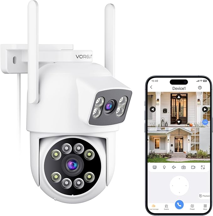 VORGUT Security Camera Outdoor Wireless, Dual Lens 2K 355° PTZ Home Security by VORGUT