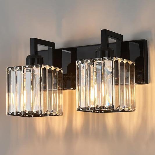 FDPBY Modern Bathroom Vanity Light 2-Lights Plating Black Vanity Light Crystal by FDPBY