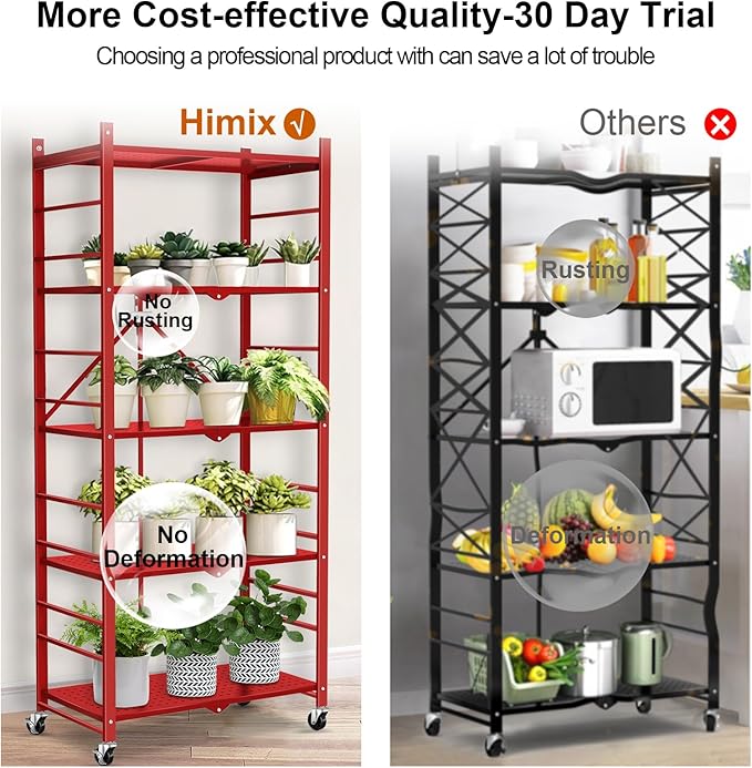 Storage Shelves with 20 Hooks, 5-Tier Foldable Shelves - Image 7
