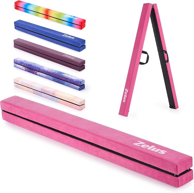 ZELUS 8' Folding Gymnastics Balance Beam, Floor Balance Beam w/Carry Handles by ZELUS