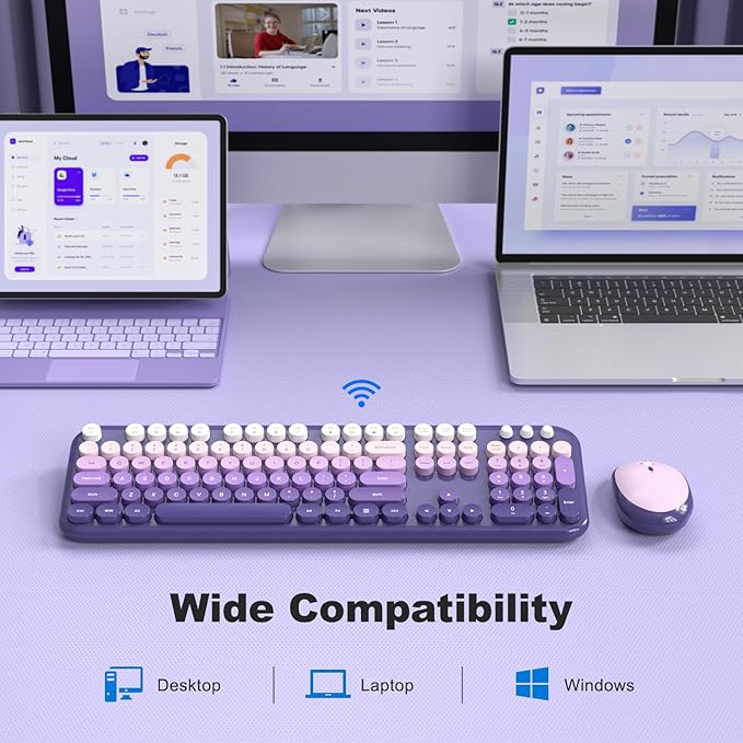 MOFII Wireless Keyboard and Mouse Combo, Full Size 2.4G Retro Round Computer - Image 2