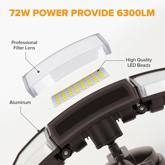 LUTEC 2 Pack 72W 7500LM LED Security Lights Motion Sensor Light Outdoor - Image 6
