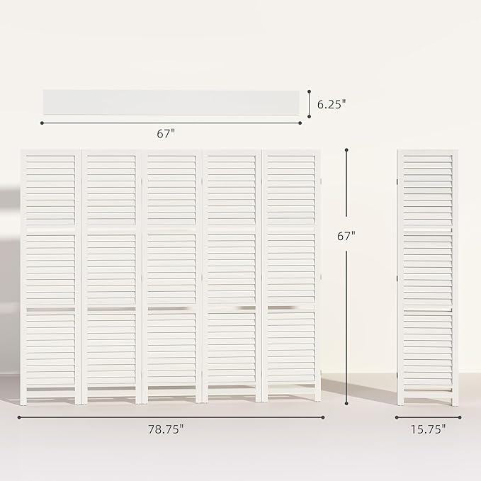 HOMCOM Room Divider, 5 Panel 67" Tall Wood Privacy Screen - Image 7