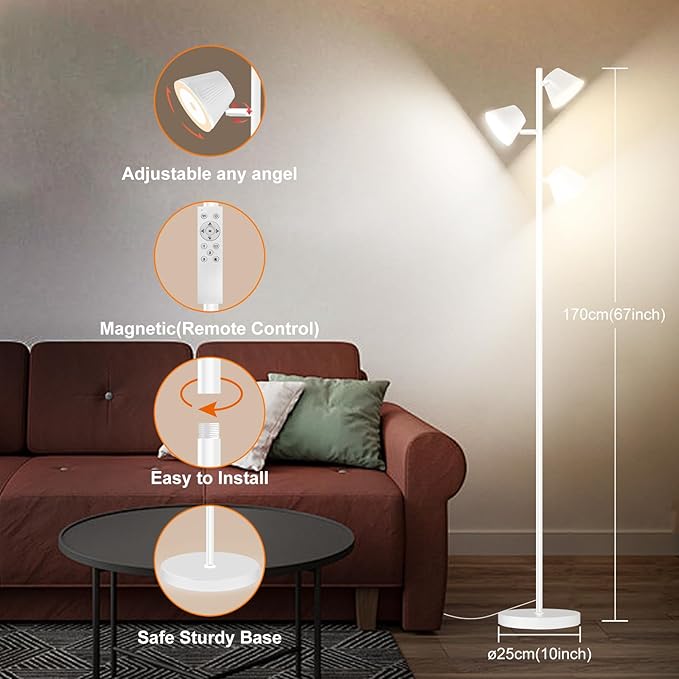 Pesken White 42W Tree Floor Lamp, Super Bright LED Standing Lamp - Image 6