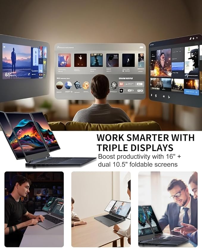 KOOFORWAY Triple Screen Laptop, 16” Main + Dual 10.5” Monitors, Core i7-1270P - Image 3
