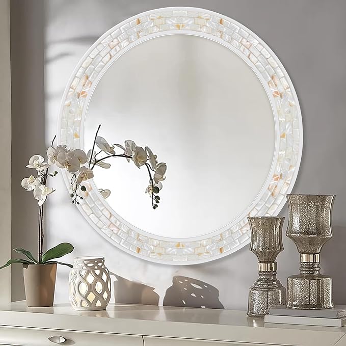 Tanmicoshomy Round Wall Mirror 28 Inch, Circle Mosaic Mirror - Image 4