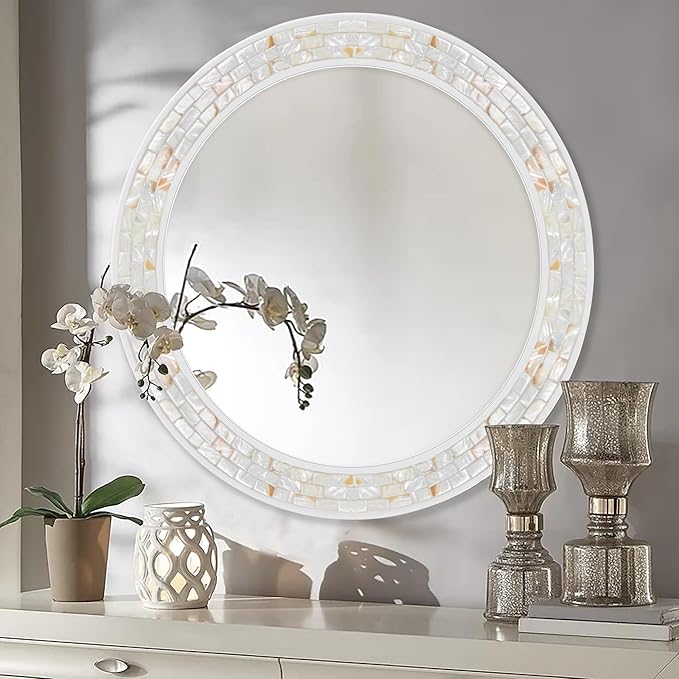 Tanmicoshomy Round Wall Mirror 24 Inch, Circle Mosaic Mirror - Image 2