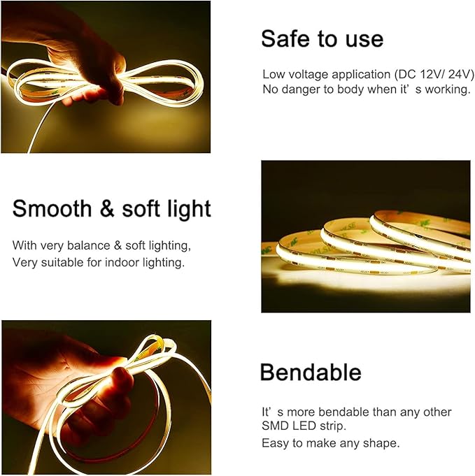 TUNICHX COB LED Strip Lights UL Listed DC 24V LED Lights Flexible Super Bright - Image 3