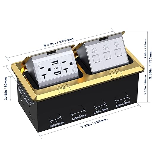 KYHSHJ Dual Pop-Up Floor Electrical Outlet Box Kit，20 Amp Stainless Steel USB - Image 5