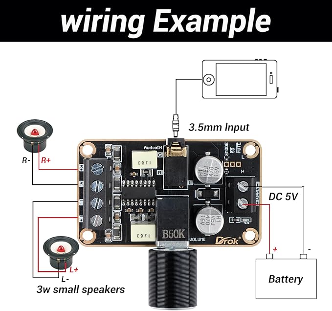DROK 5W+5W Mini Amplifier Board 2pcs PAM8406 Audio Amplifier Board DC 5V - Image 2