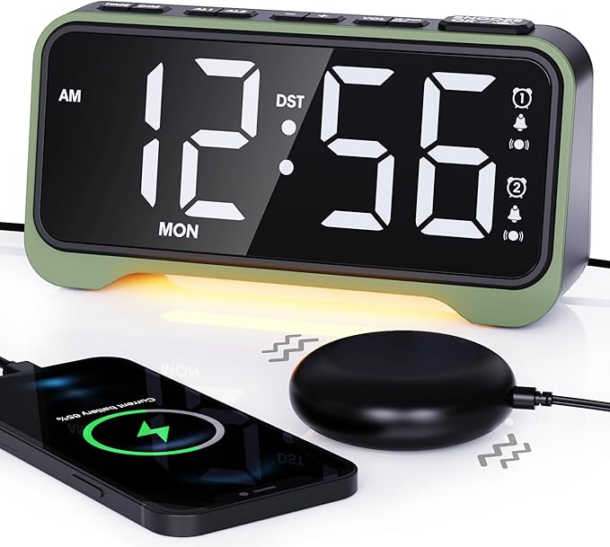 Loud Alarm Clock for Heavy Sleepers Adults/Kids, Dual Vibrating Alarm Clock Bed by ROCAM