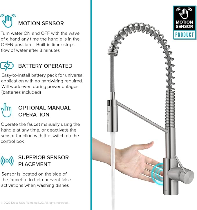 KRAUS Oletto Touchless Sensor Commercial Pull-Down Single Handle Kitchen Faucet - Image 2