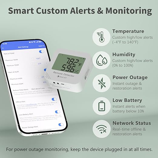 FALA IOT WiFi Temperature & Humidity Monitor, No Subscription 24/7 Remote Temp - Image 2
