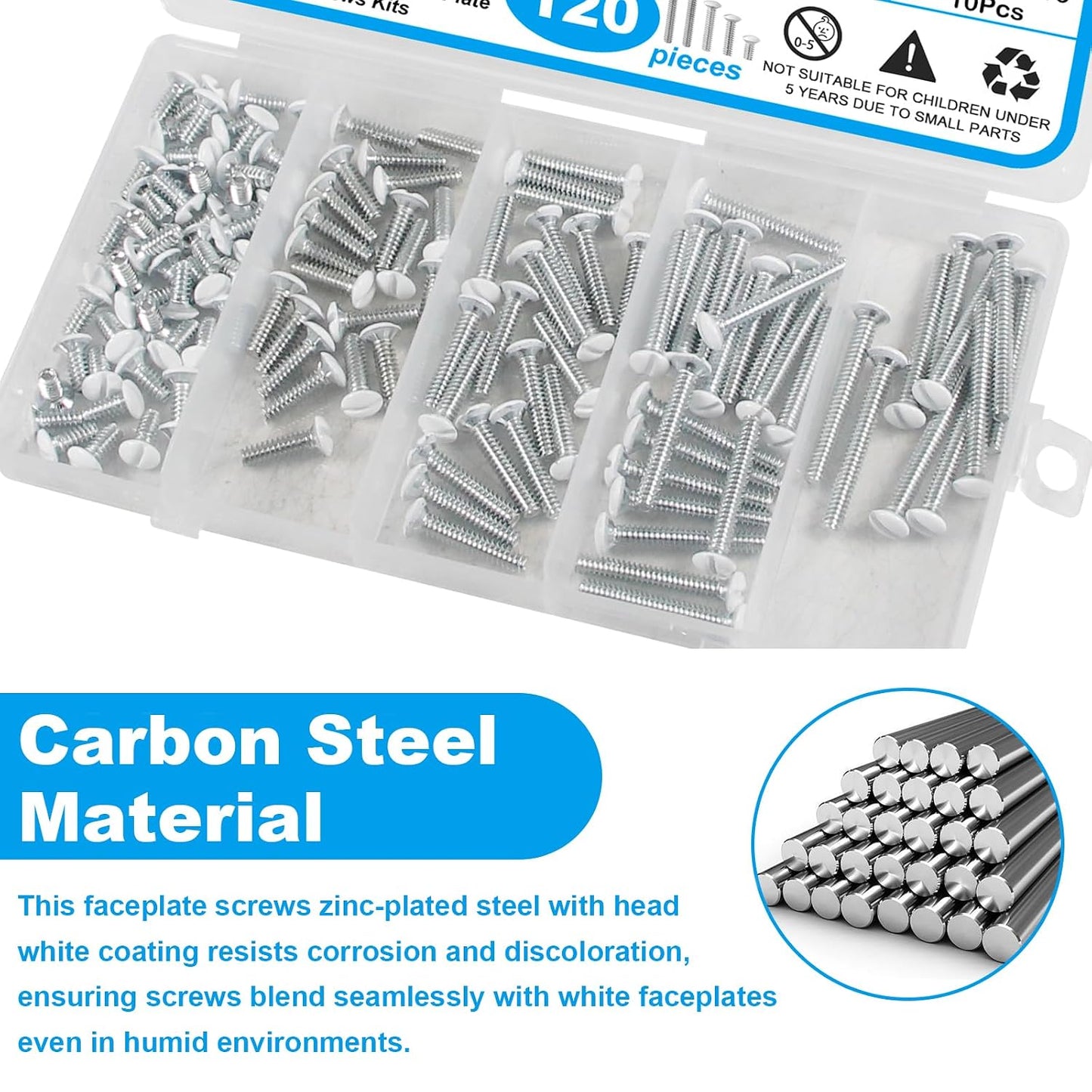 120PCS White Wall Plate Screws Kit, #6-32 Outlet Cover Screws | Electrical Cover Panel Switch Plate Screws 5 Length Sizes (3/8", 9/16", 3/4", 1", 1-3/16")
