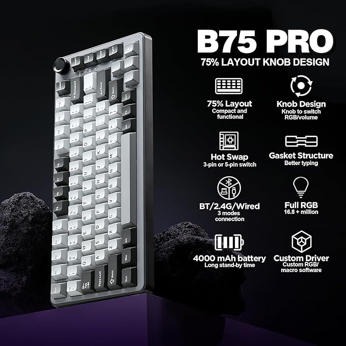 YUNZII B75 PRO Wireless Mechanical Keyboard, 75% Layout - Image 2