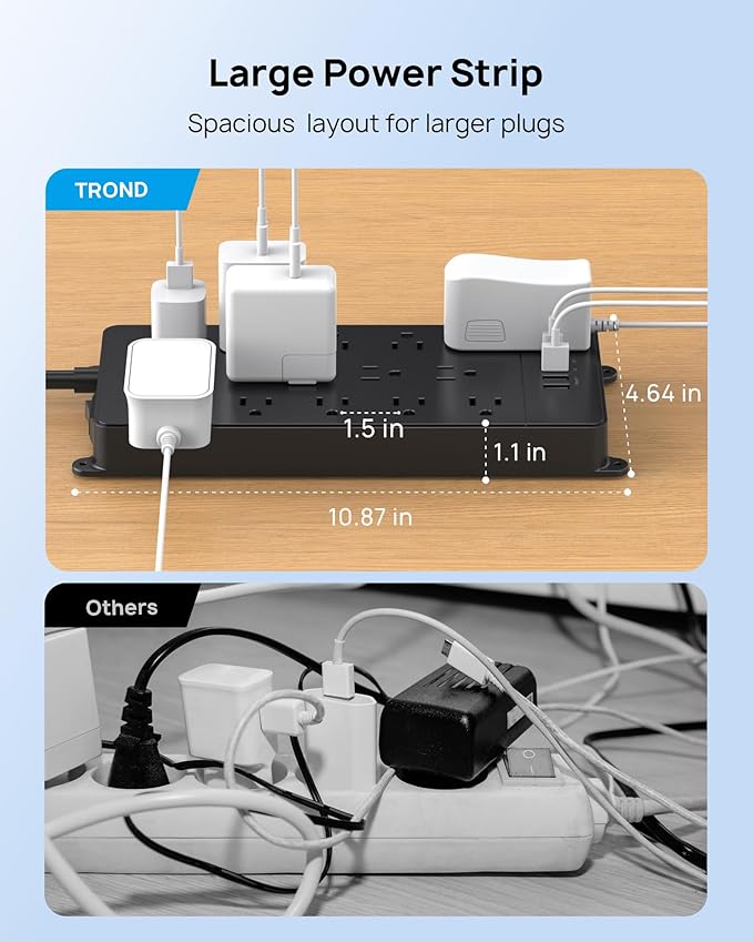 TROND Surge Protector Power Strip, 10ft Heavy Duty Extension Cord - Image 6