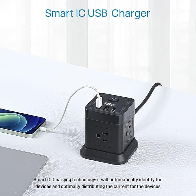 Power Strip with USB C, FDTEK Flat Plug Extension Cord with 4 Outlets and 3 USB - Image 5