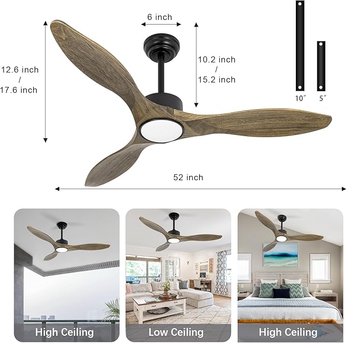 revoici Ceiling Fans with Lights Remote, 52inch Solid Amber Wood Ceiling Fan - Image 7