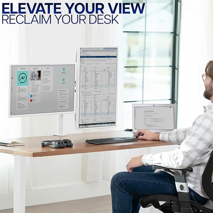 VIVO Dual Monitor Desk Mount, Heavy Duty Fully Adjustable Steel Stand, Holds 2 - Image 9