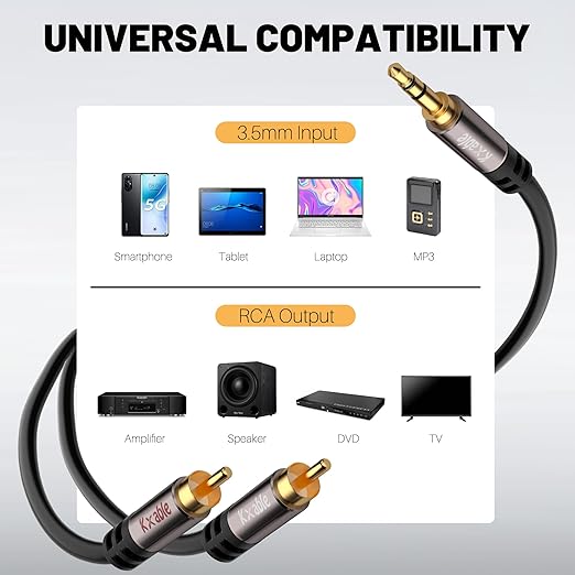 3.5mm to RCA Cable 50FT, 2 Male RCA to Aux Stereo Audio Adapter, Hi-Fi Sound - Image 6