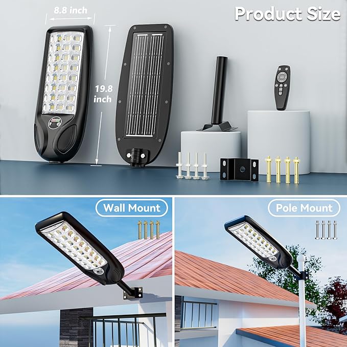 MMKT Solar Lights Outdoor, 8000W 3 Color Solar Street Lights, Commercial Solar - Image 8