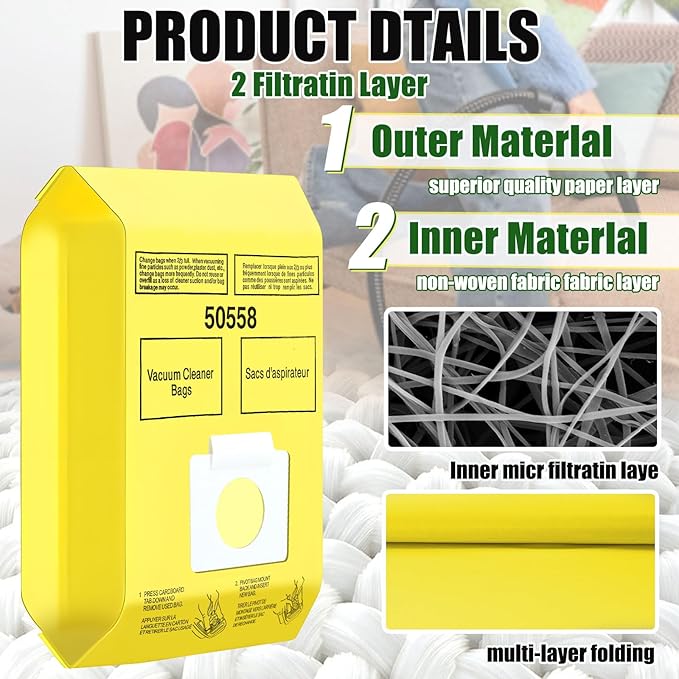 DTESL 50 Pack Vacuum Cleaner Bags Fit - Image 4