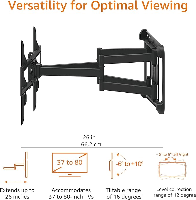 Amazon Basics Heavy Duty Extension Dual Arm, Full Motion Articulating TV Mount - Image 6
